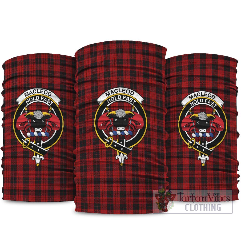 MacLeod Black and Red Tartan Neck Gaiters, Tartan Bandanas, Tartan Head Band with Family Crest