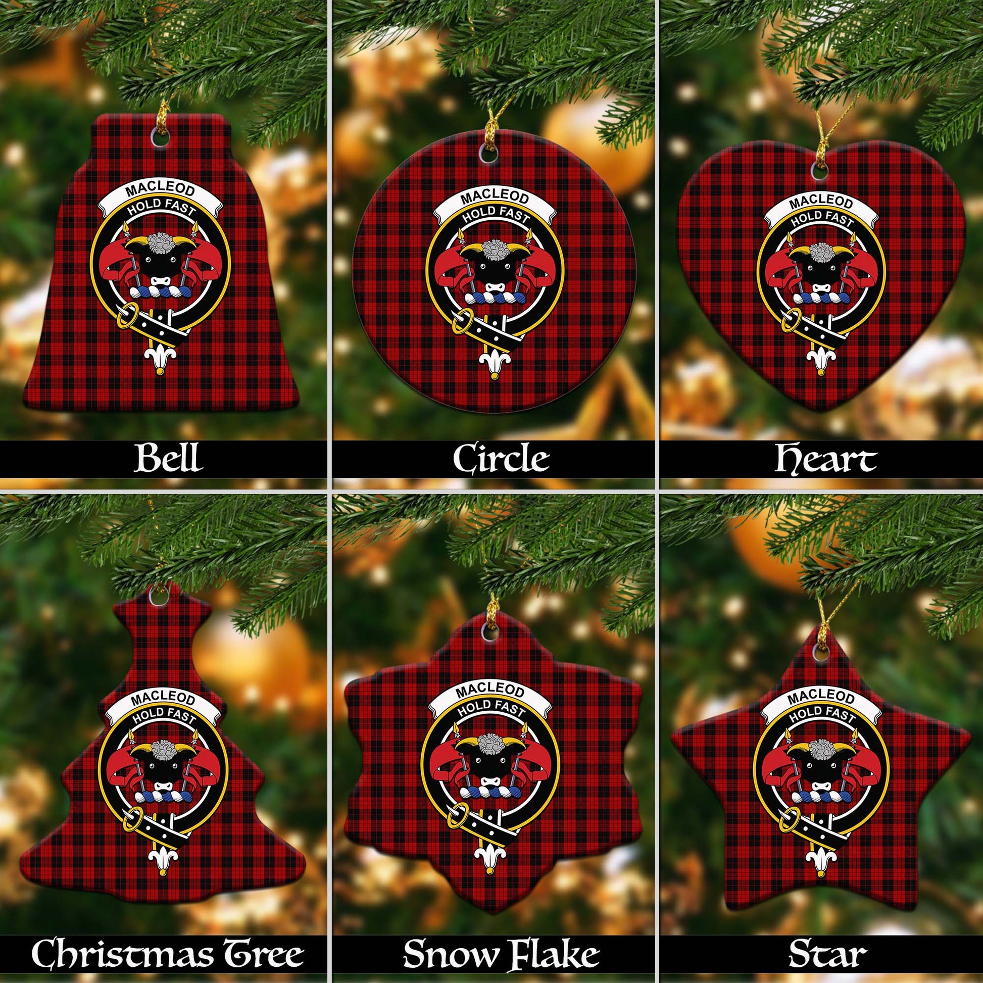 MacLeod Black and Red Tartan Christmas Ornaments with Family Crest - Tartanvibesclothing