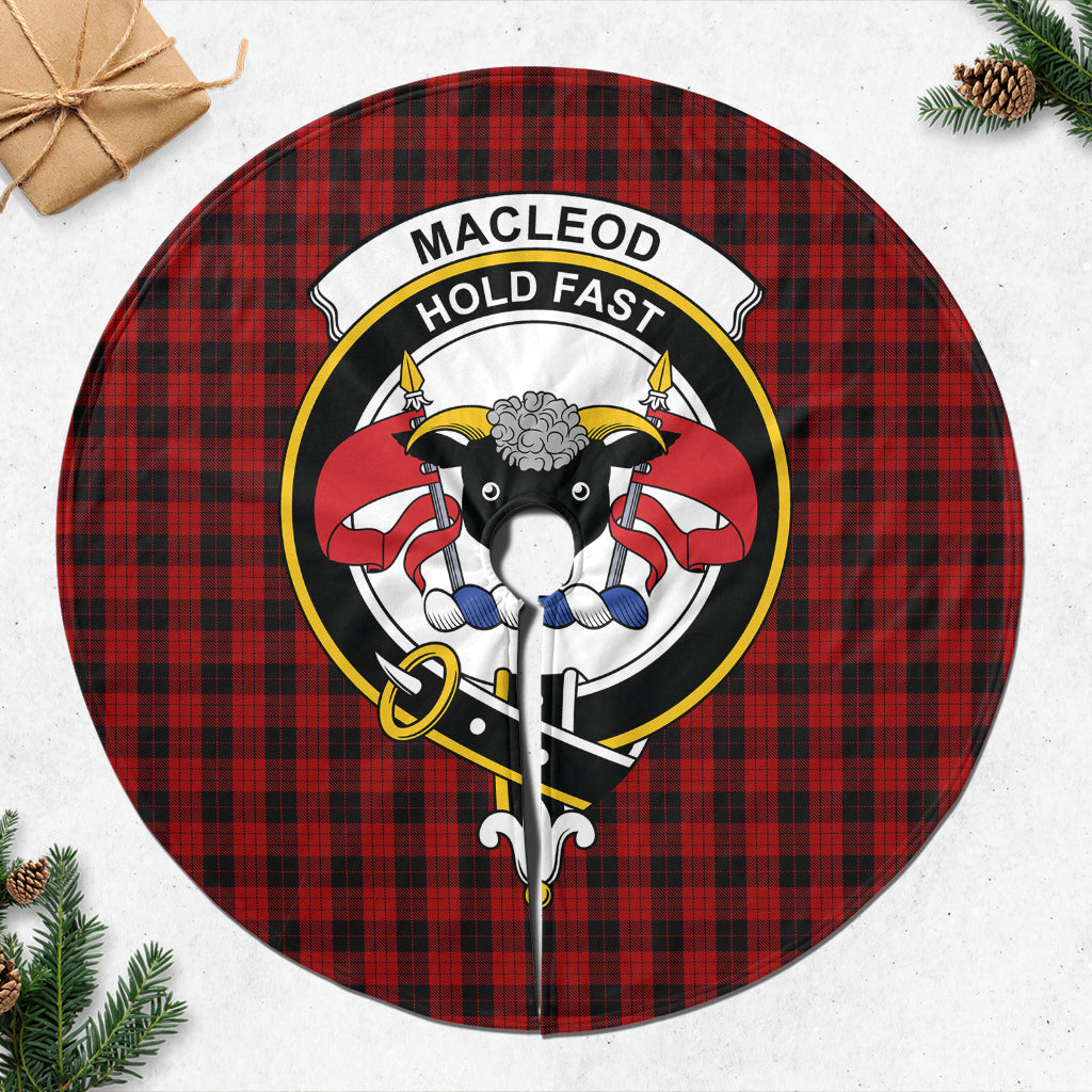 MacLeod Black and Red Tartan Christmas Tree Skirt with Family Crest - Tartanvibesclothing