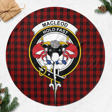 MacLeod Black and Red Tartan Christmas Tree Skirt with Family Crest