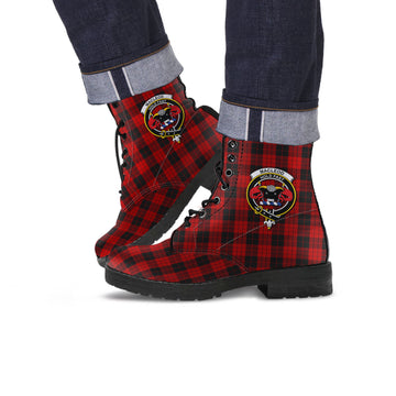 MacLeod Black and Red Tartan Leather Boots with Family Crest