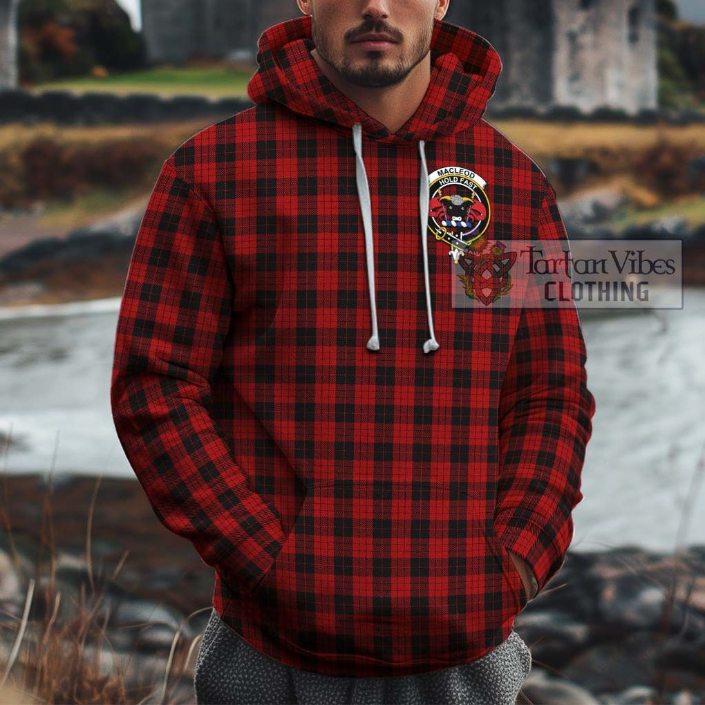 MacLeod Black and Red Tartan Cotton Hoodie with Family Crest Pullover Hoodie XS - Tartan Vibes Clothing