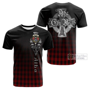 MacLeod Black and Red Tartan Cotton T-shirt Featuring Alba Gu Brath Family Crest Celtic Inspired