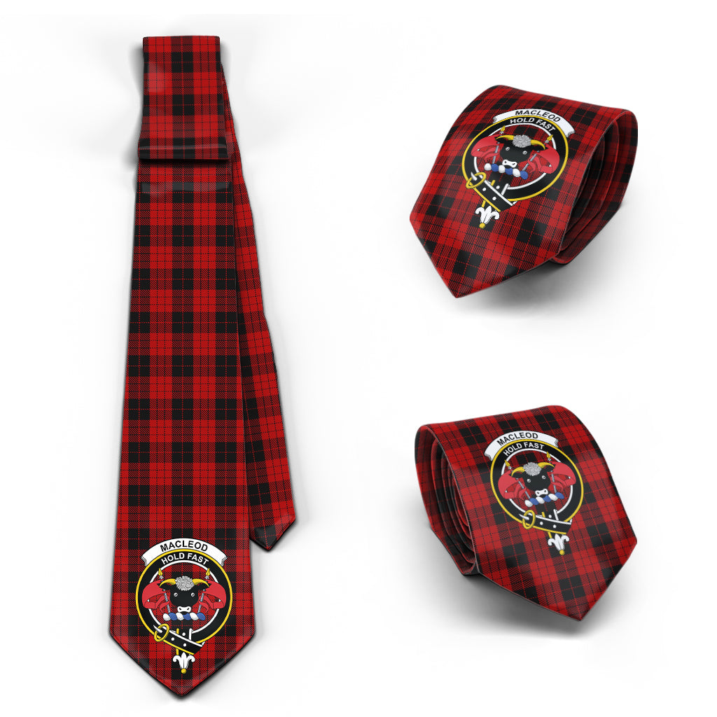 MacLeod Black and Red Tartan Classic Necktie with Family Crest Necktie One Size - Tartan Vibes Clothing