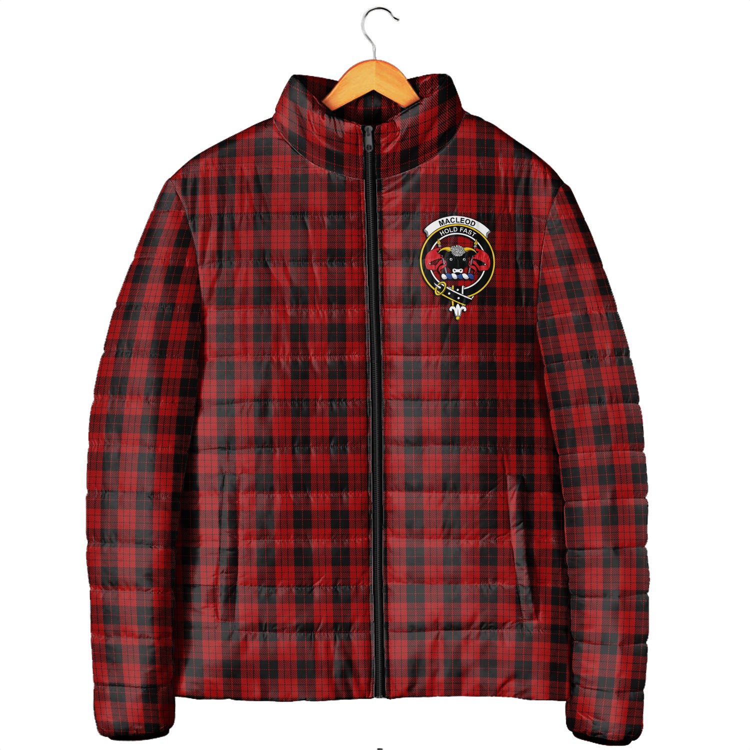 MacLeod Black and Red Tartan Padded Jacket with Family Crest Men's Padded Jacket - Tartan Vibes Clothing