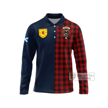 MacLeod Black and Red Tartan Long Sleeve Polo Shirt Alba with Scottish Lion Royal Arm Half Style