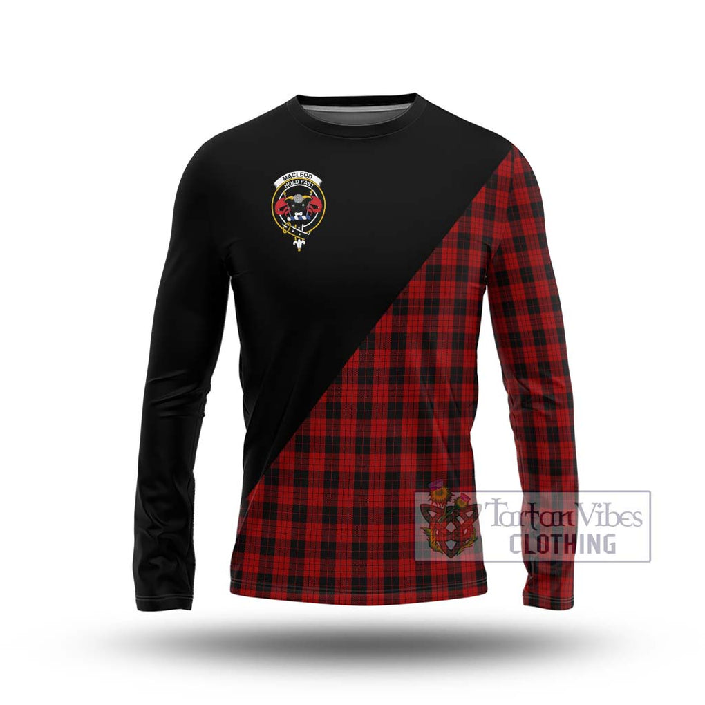 MacLeod Black and Red Tartan Long Sleeve T-Shirt with Family Crest and Military Logo Style Unisex - Tartanvibesclothing Shop