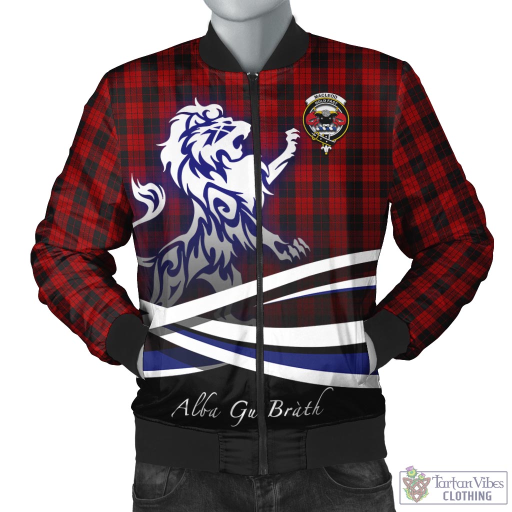 Tartan Vibes Clothing MacLeod Black and Red Tartan Bomber Jacket with Alba Gu Brath Regal Lion Emblem