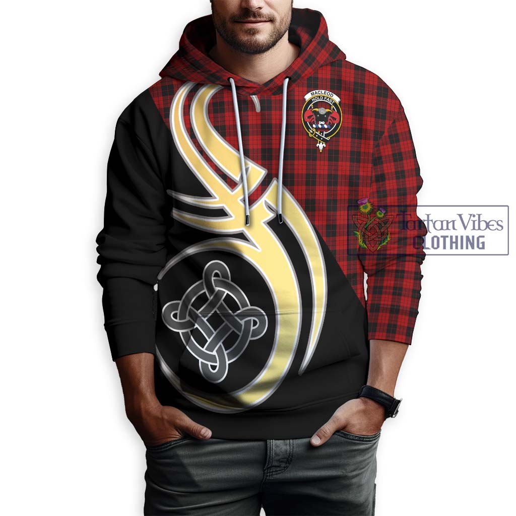 MacLeod Black and Red Tartan Hoodie with Family Crest and Celtic Symbol Style Zip Hoodie - Tartan Vibes Clothing