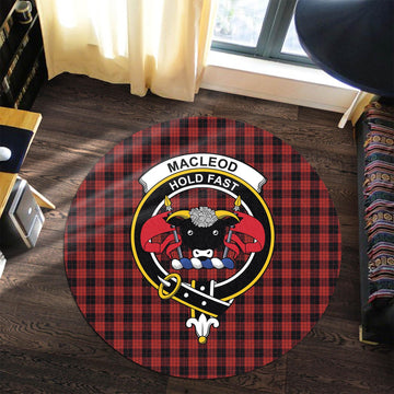 MacLeod Black and Red Tartan Round Rug with Family Crest