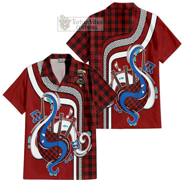 MacLeod Black and Red Tartan Short Sleeve Button Shirt with Epic Bagpipe Style