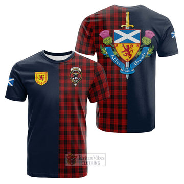 MacLeod Black and Red Tartan Cotton T-shirt Alba with Scottish Lion Royal Arm Half Style