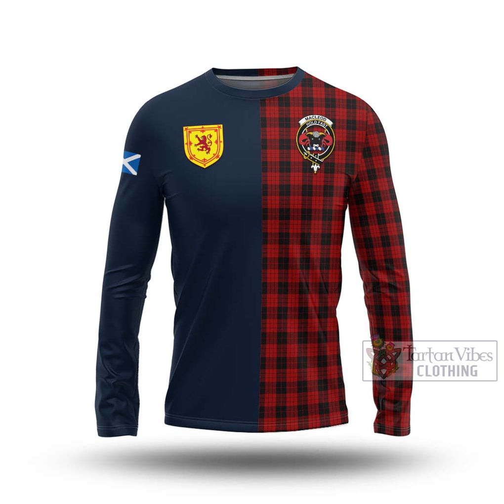 Tartan Vibes Clothing MacLeod Black and Red Tartan Long Sleeve T-Shirt with Scottish Lion Royal Arm Half Style