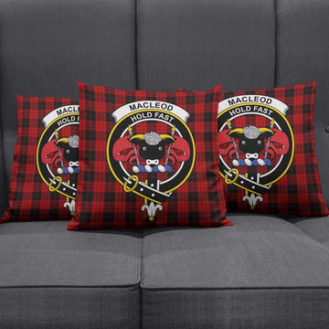 MacLeod Black and Red Tartan Pillow Cover with Family Crest