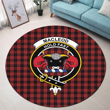 MacLeod Black and Red Tartan Round Rug with Family Crest