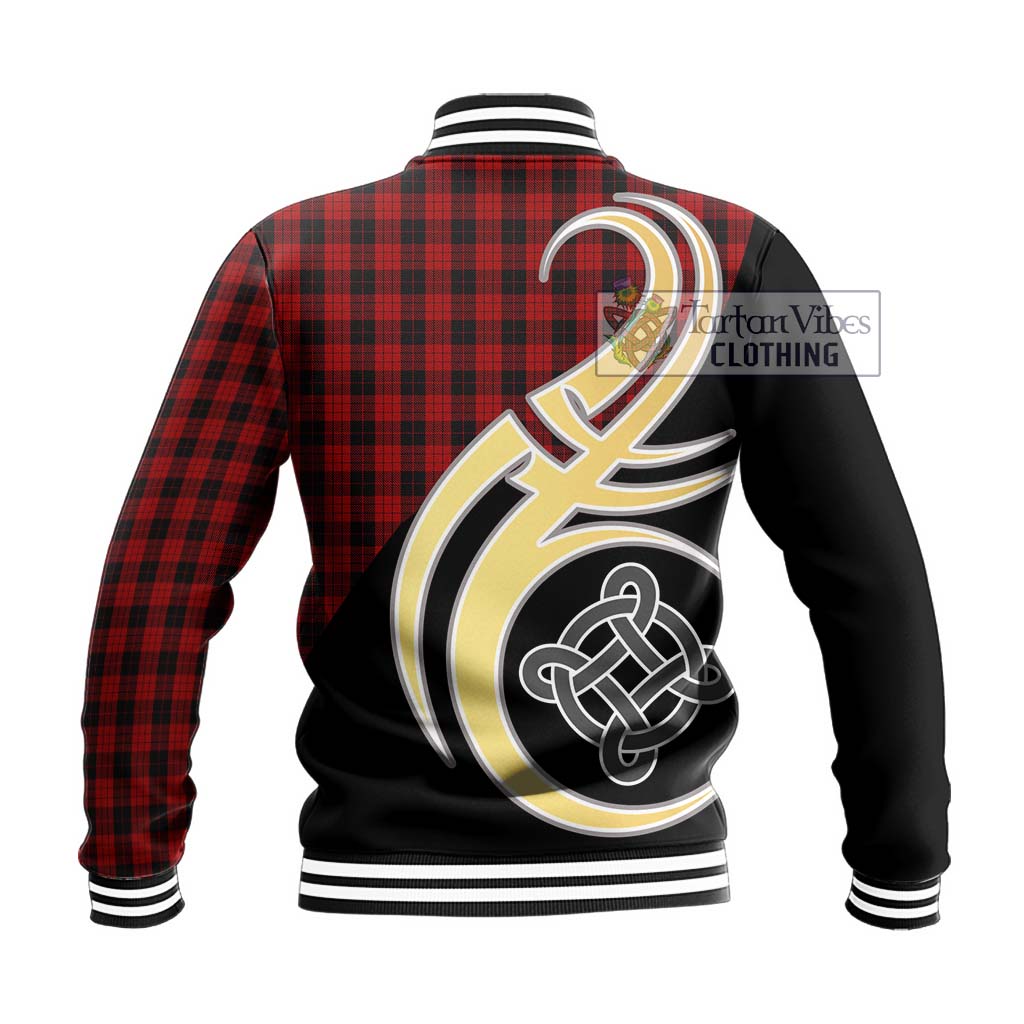 MacLeod Black and Red Tartan Baseball Jacket with Family Crest and Celtic Symbol Style - Tartan Vibes Clothing