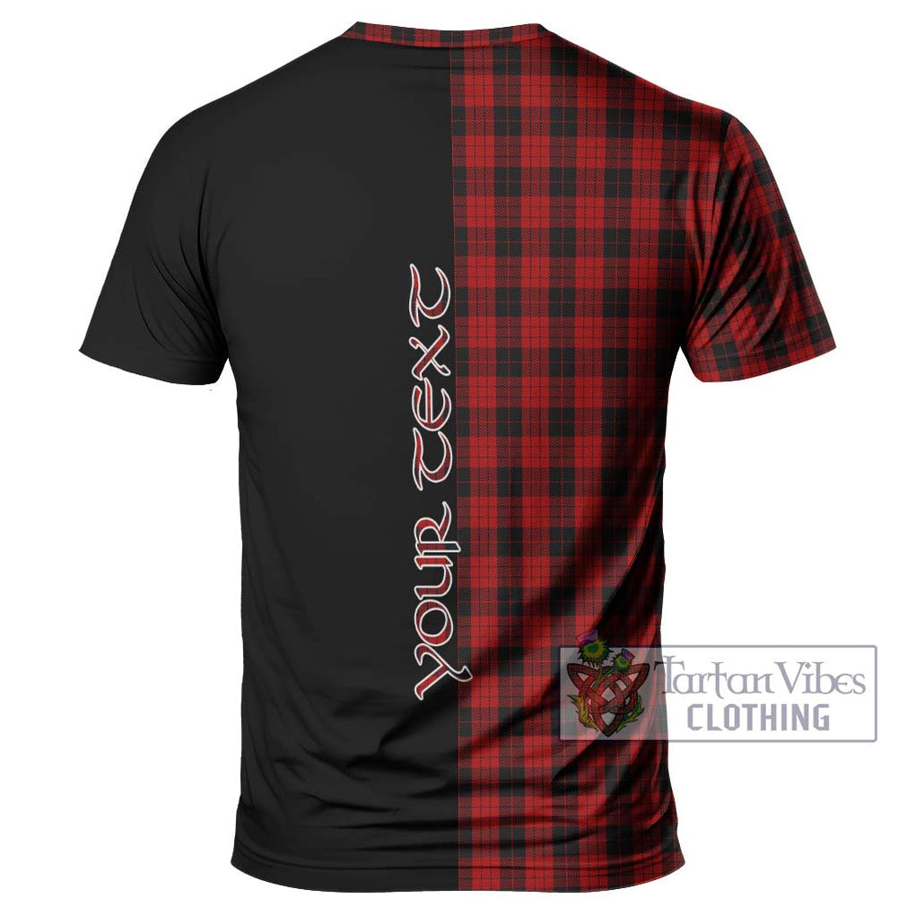 MacLeod Black and Red Tartan T-Shirt with Family Crest and Half Of Me Style - Tartanvibesclothing Shop