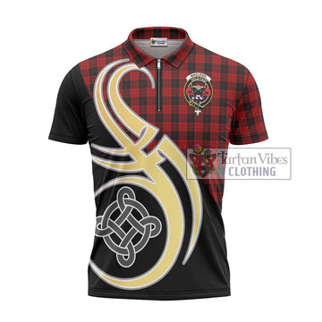 MacLeod Black and Red Tartan Zipper Polo Shirt with Family Crest and Celtic Symbol Style