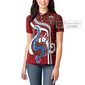 MacLeod Black and Red Tartan Women's Polo Shirt with Epic Bagpipe Style