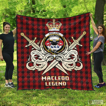 MacLeod Black and Red Tartan Quilt with Clan Crest and the Golden Sword of Courageous Legacy