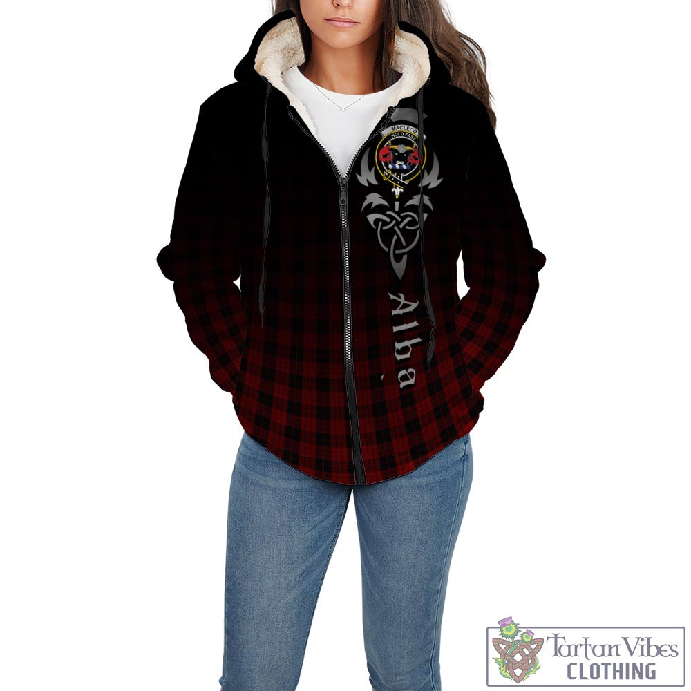 Tartan Vibes Clothing MacLeod Black and Red Tartan Sherpa Hoodie Featuring Alba Gu Brath Family Crest Celtic Inspired