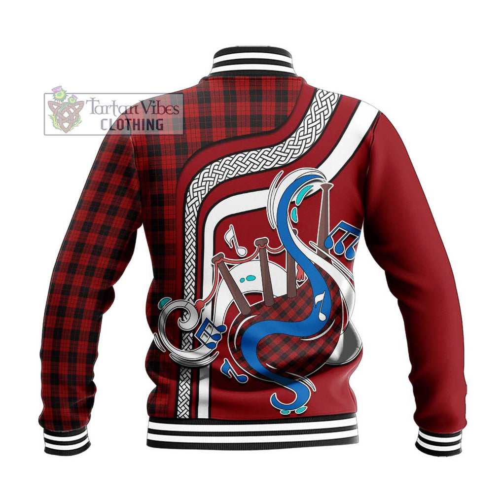 Tartan Vibes Clothing MacLeod Black and Red Tartan Baseball Jacket with Epic Bagpipe Style