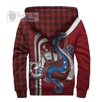 MacLeod Black and Red Tartan Sherpa Hoodie with Epic Bagpipe Style