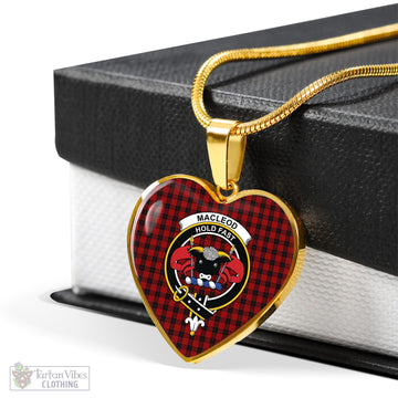 MacLeod Black and Red Tartan Heart Necklace with Family Crest