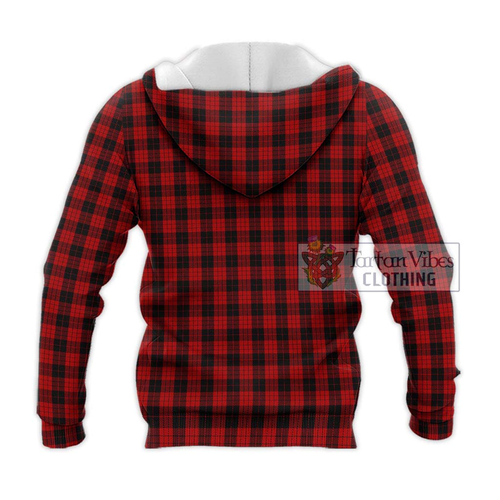 MacLeod Black and Red Tartan Knitted Hoodie with Family Crest DNA In Me Style - Tartanvibesclothing Shop