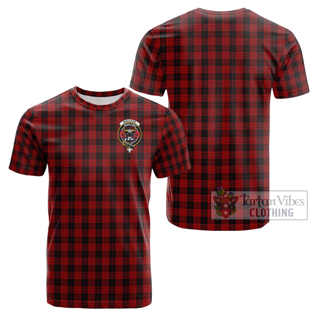 MacLeod Black and Red Tartan Cotton T-Shirt with Family Crest Kid's Shirt - Tartanvibesclothing Shop