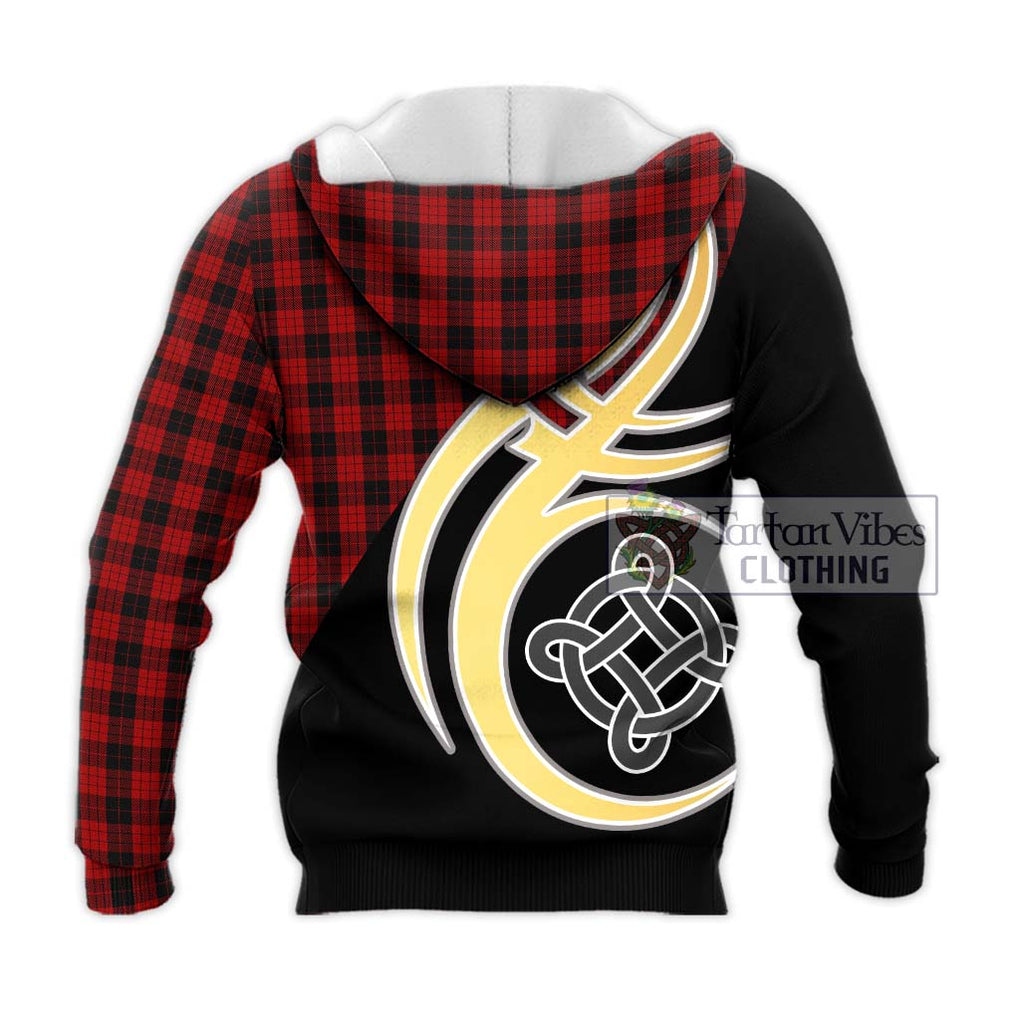 MacLeod Black and Red Tartan Knitted Hoodie with Family Crest and Celtic Symbol Style - Tartan Vibes Clothing