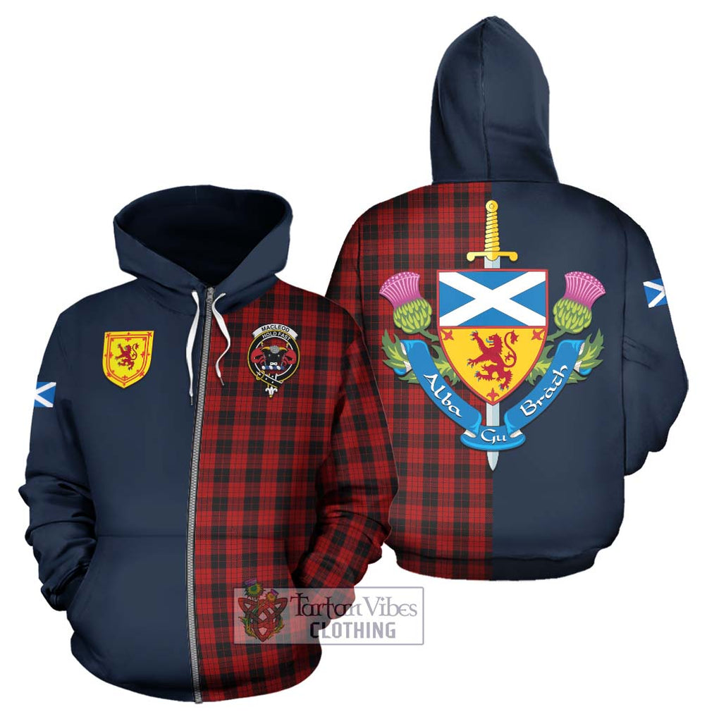 Tartan Vibes Clothing MacLeod Black and Red Tartan Hoodie with Scottish Lion Royal Arm Half Style