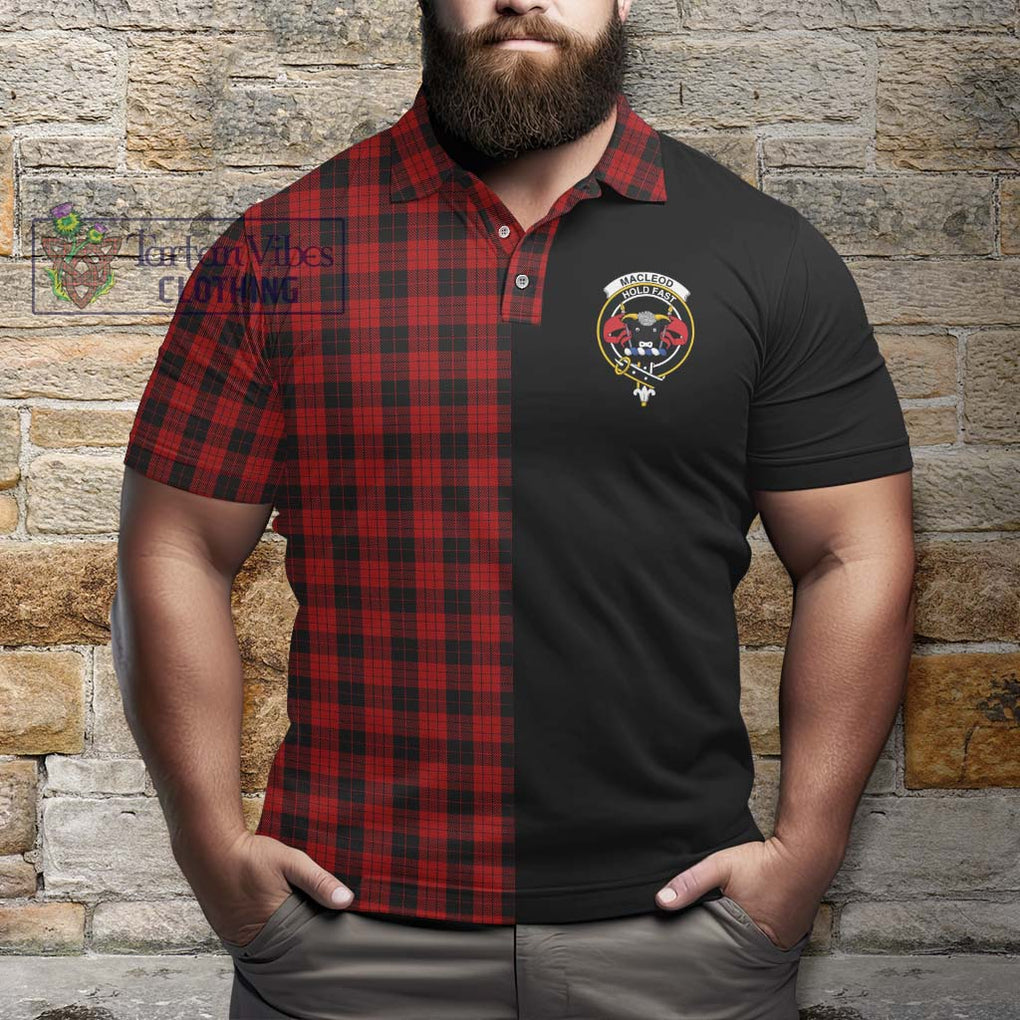 MacLeod Black and Red Tartan Polo Shirt with Family Crest and Half Of Me Style - Tartanvibesclothing Shop