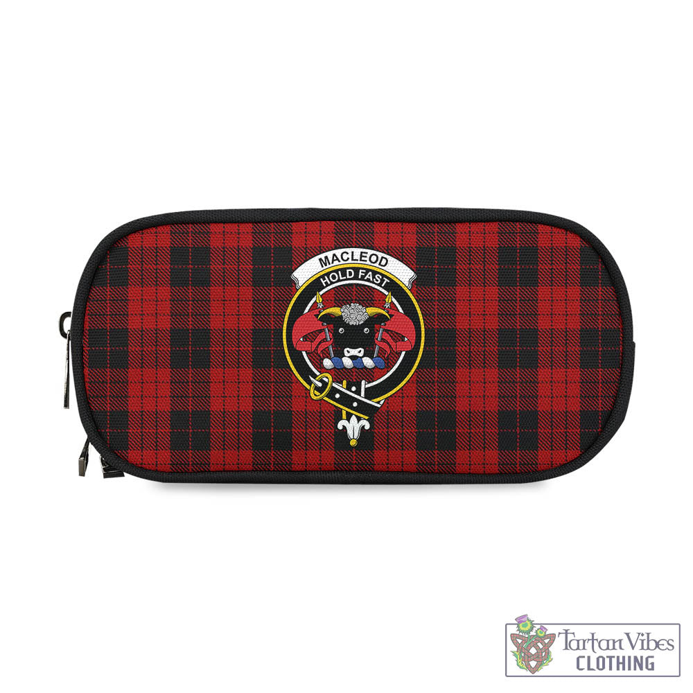 Tartan Vibes Clothing MacLeod Black and Red Tartan Pen and Pencil Case with Family Crest