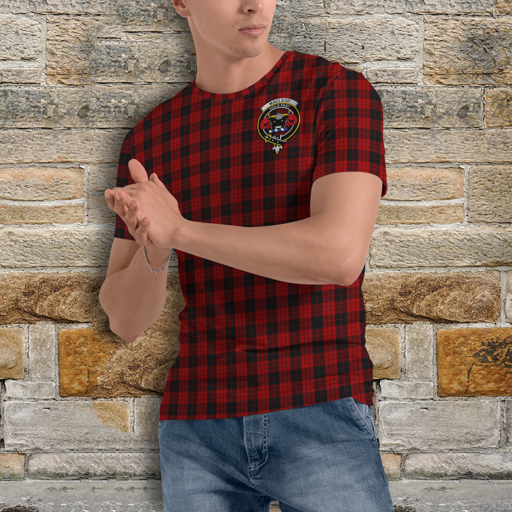 MacLeod Black and Red Tartan T-Shirt with Family Crest - Tartan Vibes Clothing