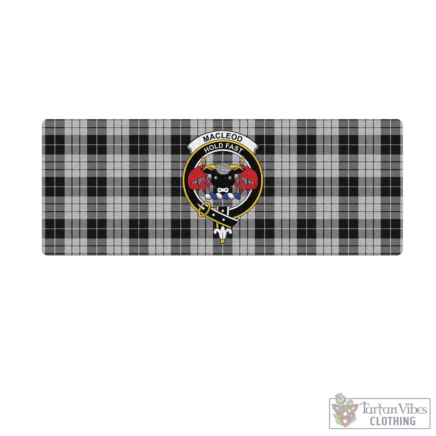 Tartan Vibes Clothing MacLeod Black and White Tartan Mouse Pad with Family Crest