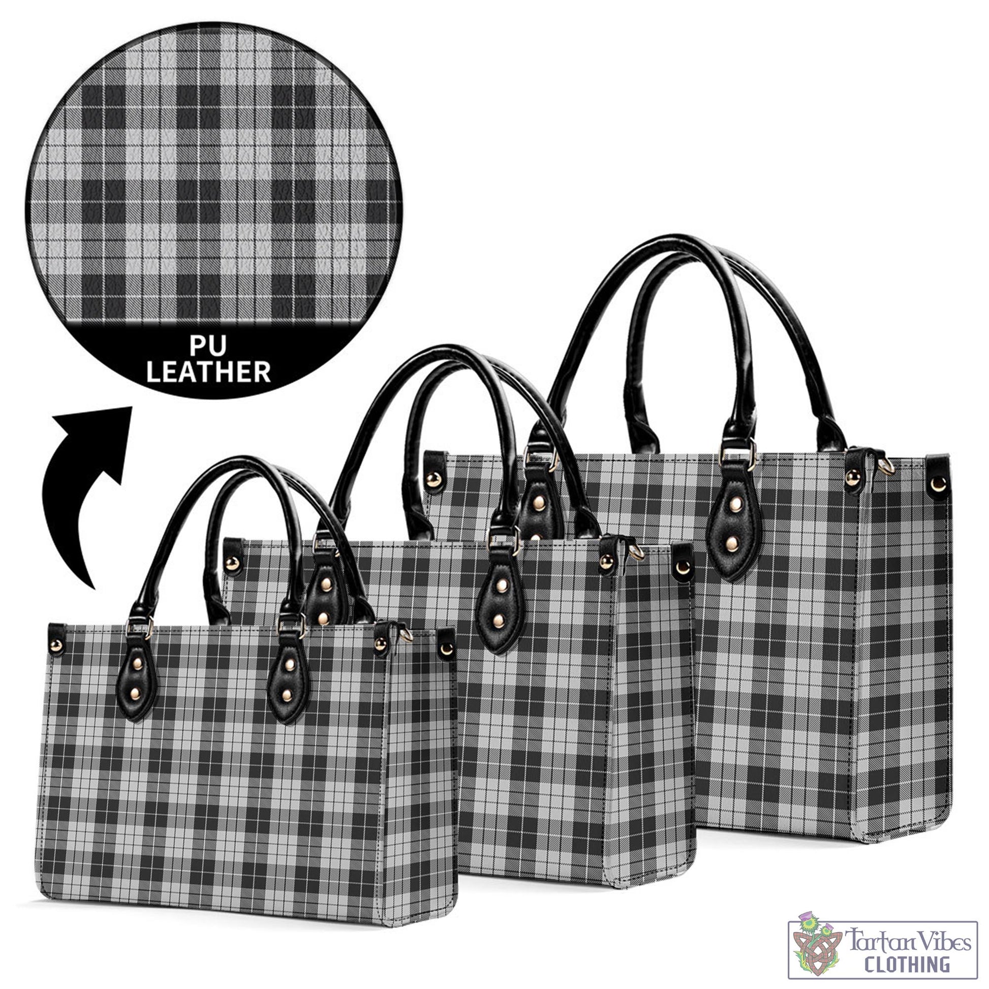 Tartan Vibes Clothing MacLeod Black and White Tartan Luxury Leather Handbags