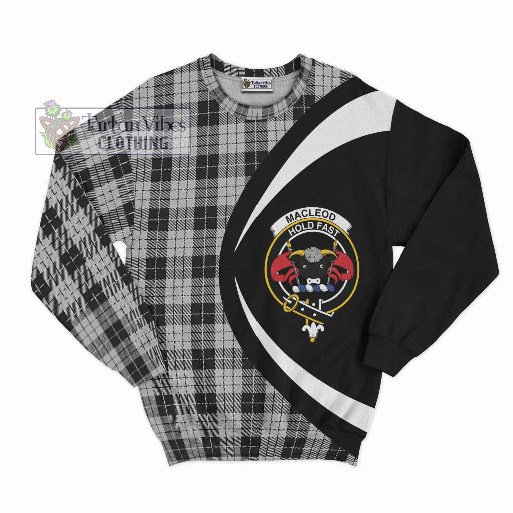 Tartan Vibes Clothing MacLeod Black and White Tartan Sweatshirt with Family Crest Circle Style