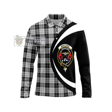 MacLeod Black and White Tartan Long Sleeve Polo Shirt with Family Crest Circle Style