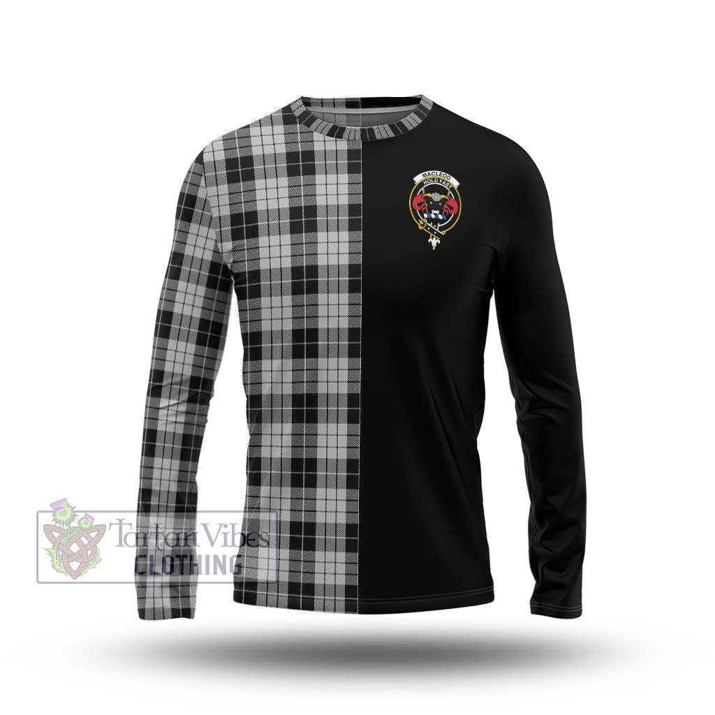 Tartan Vibes Clothing MacLeod Black and White Tartan Long Sleeve T-Shirt with Family Crest and Half Of Me Style