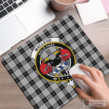 MacLeod Black and White Tartan Mouse Pad with Family Crest