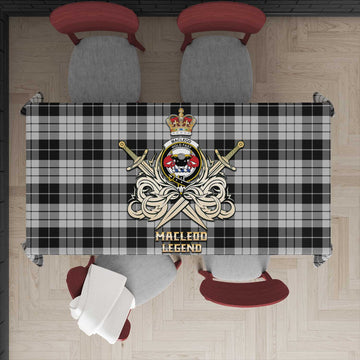 MacLeod Black and White Tartan Tablecloth with Clan Crest and the Golden Sword of Courageous Legacy