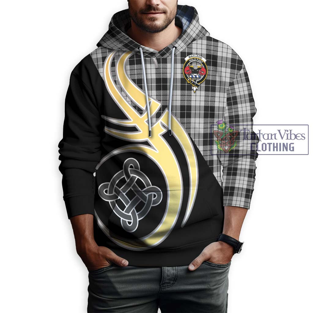 Tartan Vibes Clothing MacLeod Black and White Tartan Hoodie with Family Crest and Celtic Symbol Style