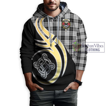 MacLeod Black and White Tartan Hoodie with Family Crest and Celtic Symbol Style