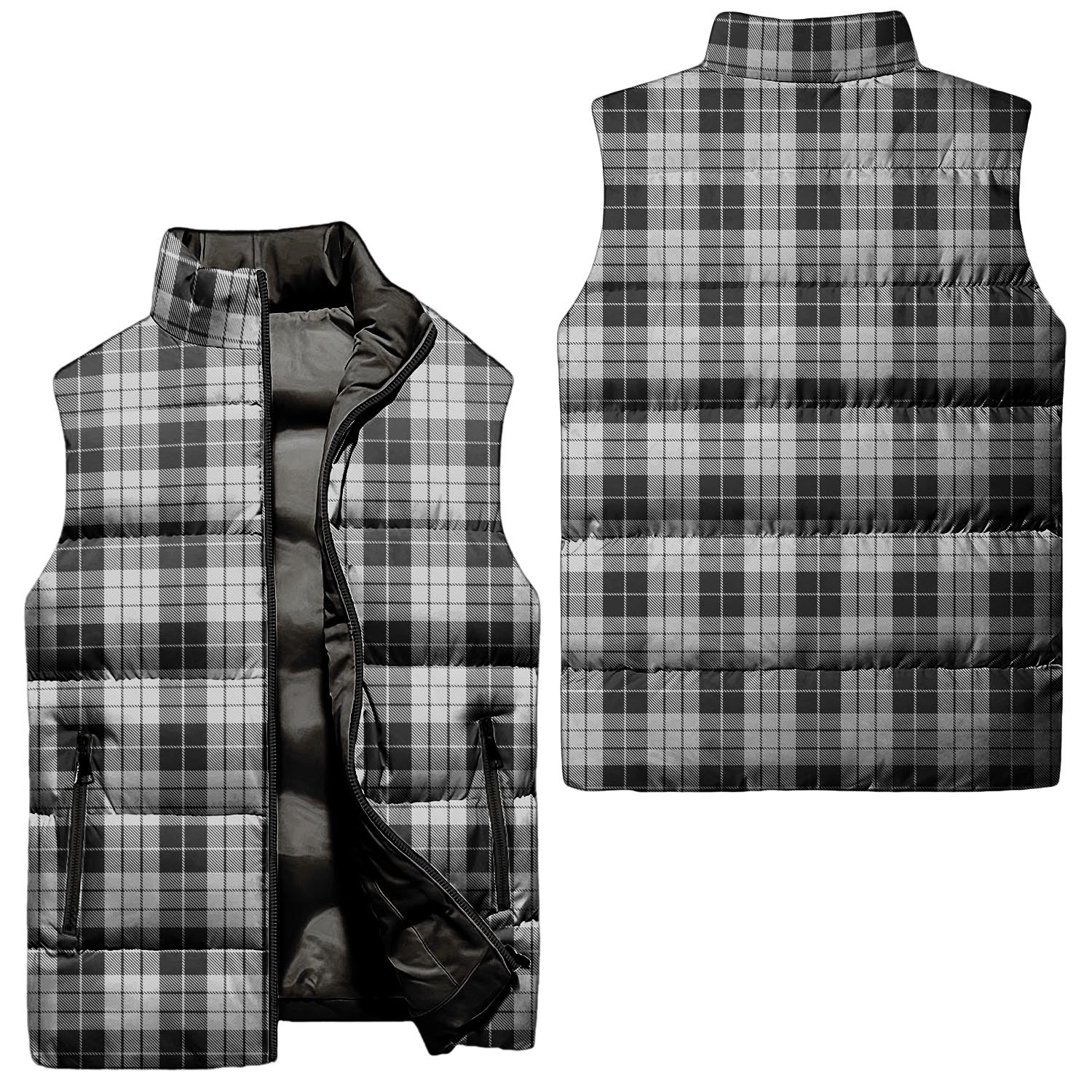 MacLeod Black and White Tartan Sleeveless Puffer Jacket Unisex - Tartanvibesclothing