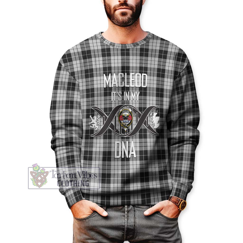 Tartan Vibes Clothing MacLeod Black and White Tartan Sweatshirt with Family Crest DNA In Me Style