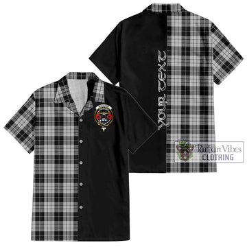 MacLeod Black and White Tartan Short Sleeve Button Shirt with Family Crest and Half Of Me Style