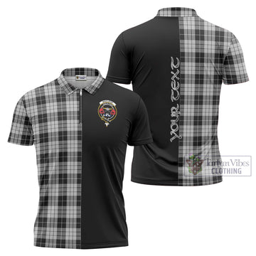 MacLeod Black and White Tartan Zipper Polo Shirt with Family Crest and Half Of Me Style