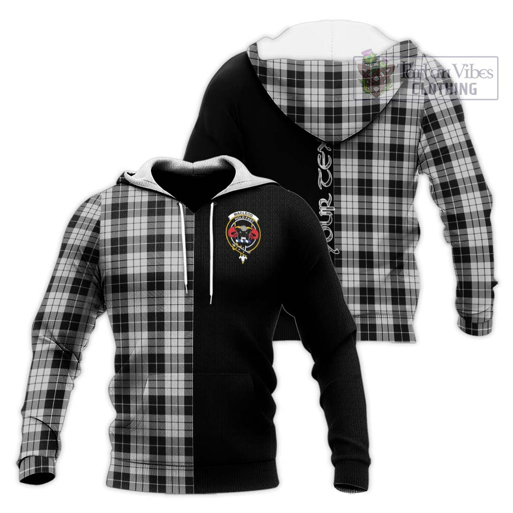 MacLeod Black and White Tartan Knitted Hoodie with Family Crest and Half Of Me Style Unisex Knitted Pullover Hoodie - Tartanvibesclothing Shop