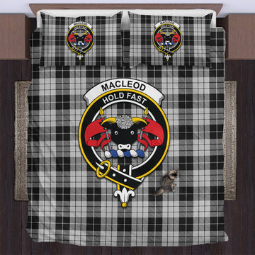 MacLeod Black and White Tartan Bedding Set with Family Crest